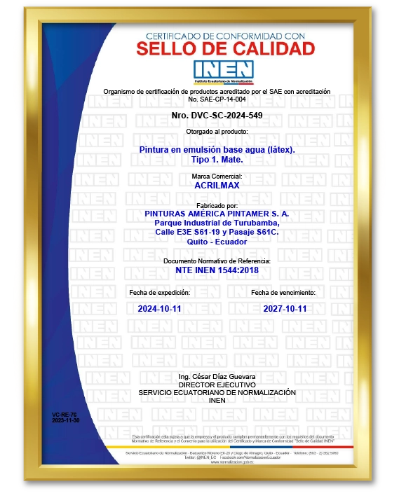 Certificado de Acrilmax Mate