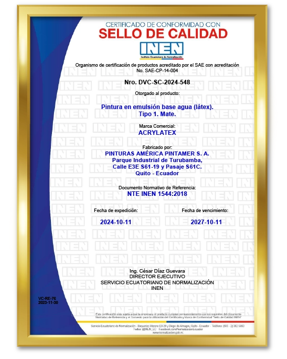 Certificado de Acrylatex Mate