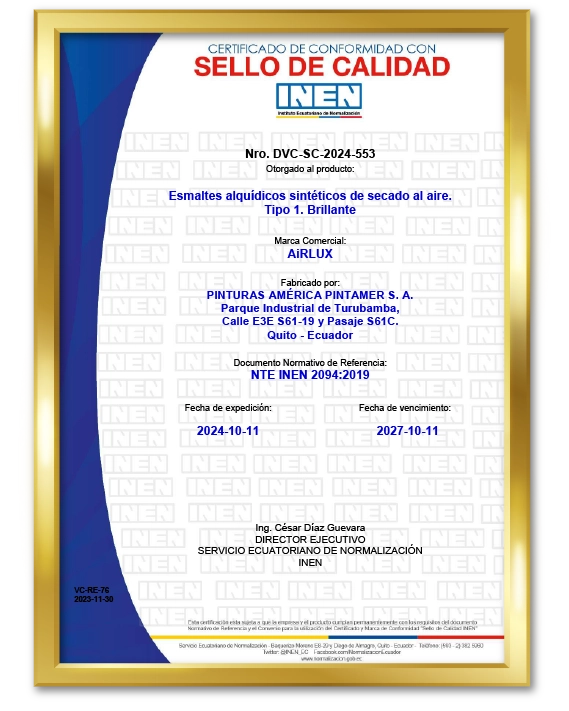 Certificado de Airlux Brillante