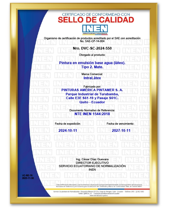 Certificado de IntraLátex Mate