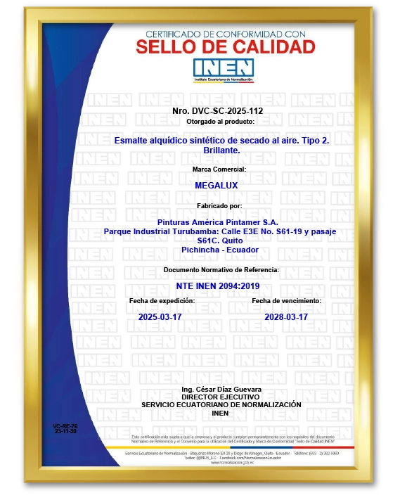 Certificado de Megalux Brillante